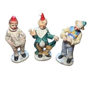 Vintage Ceramic Clown Figurines Set of‎ 3 Hand Painted Circus Collectible Decor